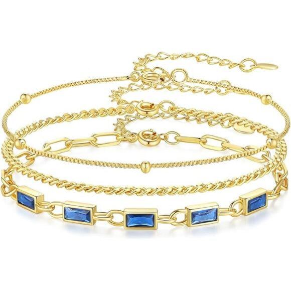 Gold Birthstone Bracelet Set for Women 18K Gold Plated Layered Stackable Jewelry - Picture 7 of 7
